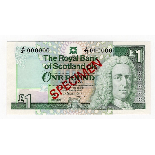 552 - Scotland, Royal Bank of Scotland 1 Pound dated 1988, scarce SPECIMEN note signed R.M. Maiden, serial... 