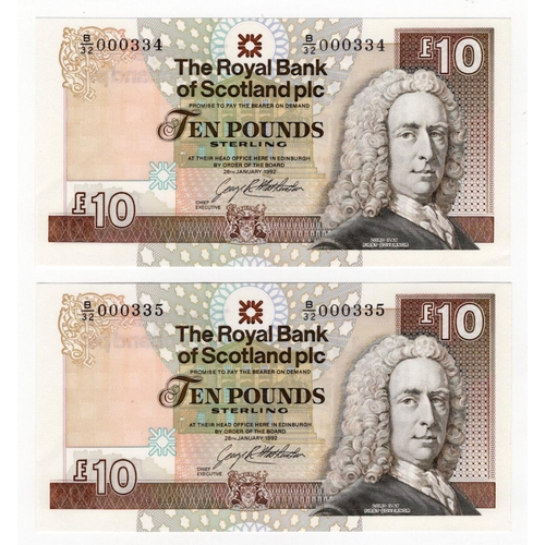 553 - Scotland, Royal Bank of Scotland 10 Pounds (2) dated 28th January 1992, signed G.R. Mathewson, a con... 