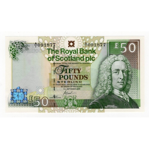 558 - Scotland, Royal Bank of Scotland 50 Pounds dated 14th September 2005, FIRST RUN 'A/1' prefix, serial... 