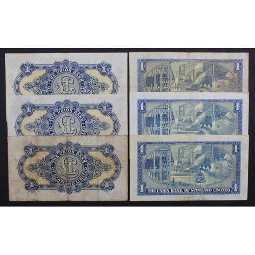 560 - Scotland, Union Bank (6), a collection of 6 x 1 Pound notes all different years of issue, 1931, 1942... 