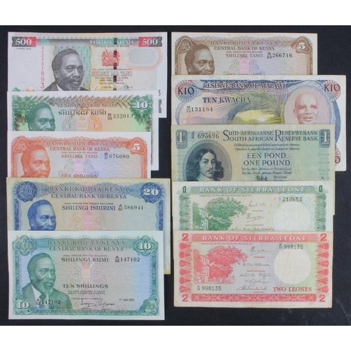 566 - Africa (10), Malawi 10 Kwacha 1988, South Africa 1 Pound 1948, Sierra Leone 1 Leone and 2 Leones 196... 