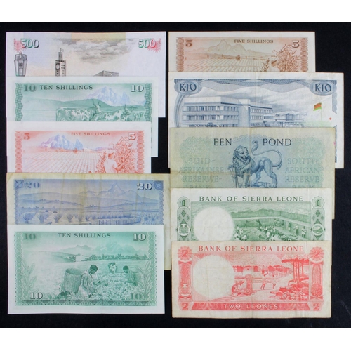 566 - Africa (10), Malawi 10 Kwacha 1988, South Africa 1 Pound 1948, Sierra Leone 1 Leone and 2 Leones 196... 