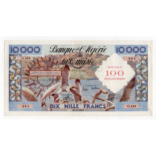 573 - Algeria 100 Nouveaux Francs overprint on 10000 Francs dated 17th February 1958, serial O.489 883 (BN... 