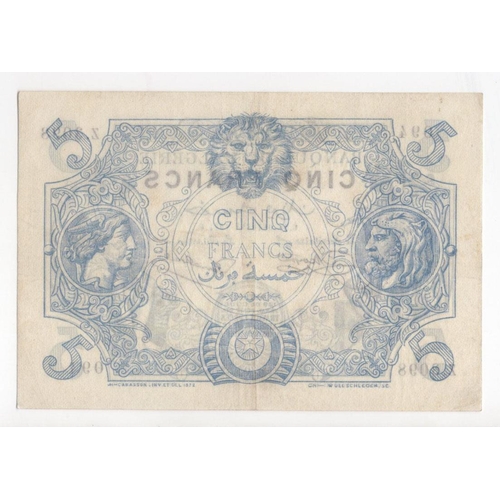 575 - Algeria 5 Francs dated 25th October 1924, serial Z.3098 094 (BNB B117e, Pick71b) pinholes, pressed V... 