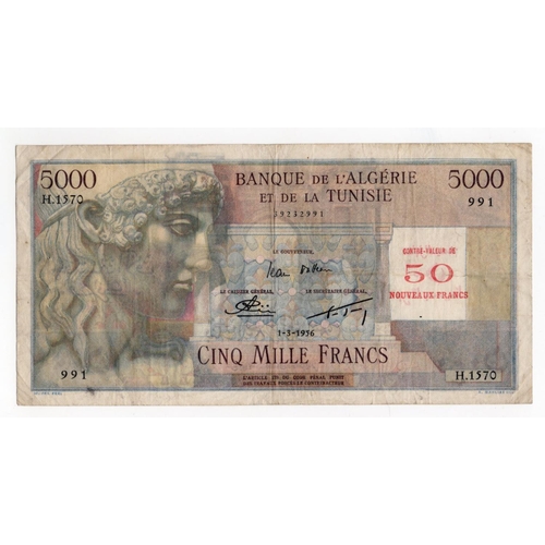 576 - Algeria 50 Nouveaux Francs overprint on 5000 Francs dated 1st March 1956, serial H.1570 991 (BNB B20... 