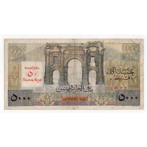 576 - Algeria 50 Nouveaux Francs overprint on 5000 Francs dated 1st March 1956, serial H.1570 991 (BNB B20... 