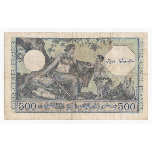 578 - Algeria 500 Francs dated 5th June 1943, serial T.70 668 (BNB B136a, Pick93) pinholes, Fine+