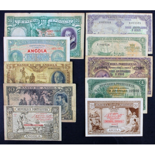 579 - Angola (10), 50 Angolares dated 1951, 1 Angolar, 2 1/2 Angolares dated 1948, 5 and 10 Angolares date... 