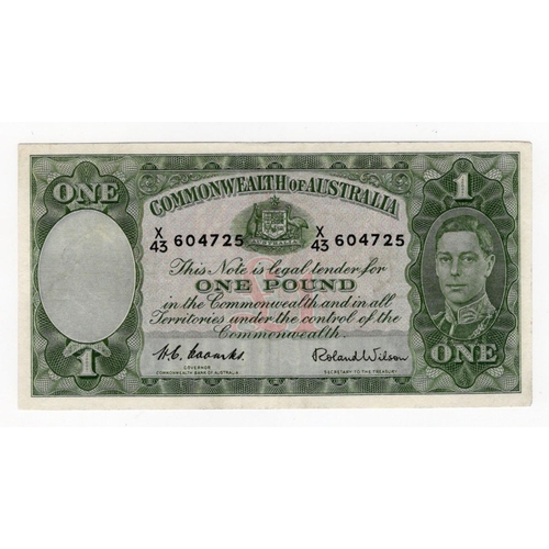 581 - Australia 1 Pound issued 1952, signed Coombs & Wilson, King George VI portrait, serial X/43 604725 (... 