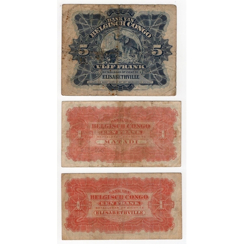 597 - Belgian Congo (3), 1 Franc Matadi dated 15th October 1914, 1 Franc Elisabethville dated 9th January ... 