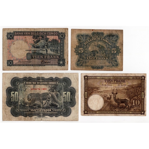 598 - Belgian Congo (4), 50 Francs dated 1951, series Q no. 270654 (BNB B218i, Pick16i), 10 Francs dated 1... 