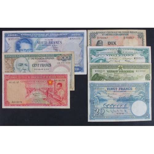 599 - Belgian Congo (7), Banque du Congo Belge et du Ruanda-Urundi 1000 Francs 1958, 100 Francs 1960, 50 F... 