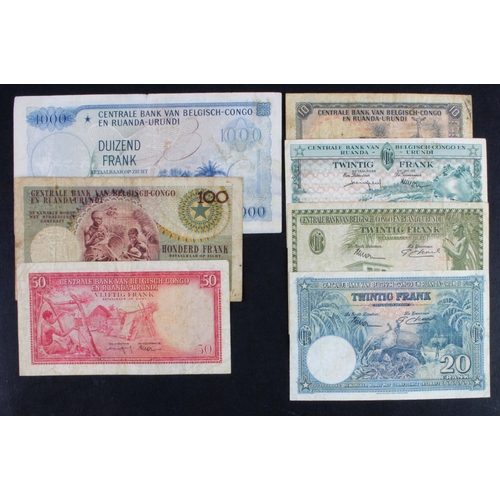 599 - Belgian Congo (7), Banque du Congo Belge et du Ruanda-Urundi 1000 Francs 1958, 100 Francs 1960, 50 F... 