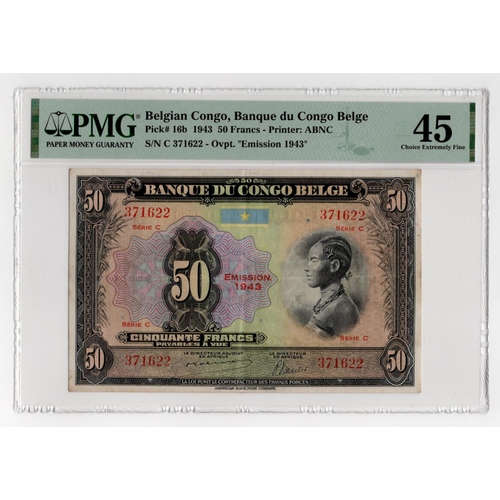 602 - Belgian Congo 50 Francs issued 1943, series C note with 'Emission-1943' overprint, serial no. C37162... 