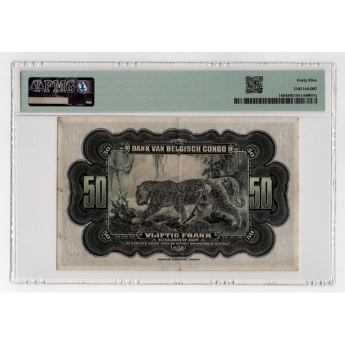 602 - Belgian Congo 50 Francs issued 1943, series C note with 'Emission-1943' overprint, serial no. C37162... 