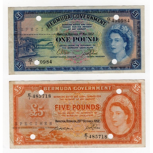 604 - Bermuda (2), a scarce pair of SPECIMEN notes, 5 Pounds dated 20th October 1952 and 1 Pound dated 1st... 