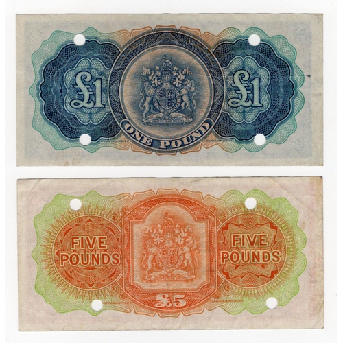 604 - Bermuda (2), a scarce pair of SPECIMEN notes, 5 Pounds dated 20th October 1952 and 1 Pound dated 1st... 