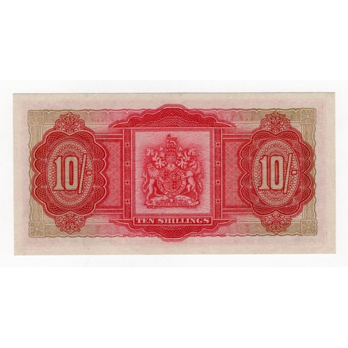 606 - Bermuda 10 Shillings dated 1st May 1957, portrait Queen Elizabeth II at centre, serial H/1 719657 (B... 