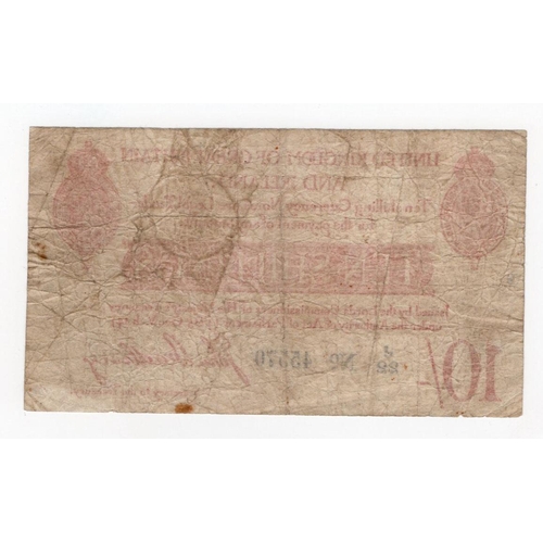 61 - Bradbury 10 Shillings (T12.1) issued 1915, 5 digit serial number J/22 45570 (T12.1, Pick348a) pinhol... 