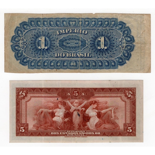 613 - Brazil (2), Imperio Do Brasil 1 Mil Reis issued 1870, Estampa 5a serial no. 03356 (PickA244) edge ni... 