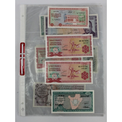 624 - Burundi (9), 10 Francs dated 1970, 20 Francs (3) dated 1977, 1979, 1989, 50 Francs dated 1989, 100 F... 