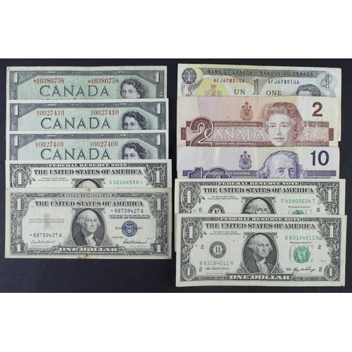 629 - Canada and USA (10), Canada 1 Dollar dated 1954 (2) signed Coyne and Towers, a consecutively numbere... 