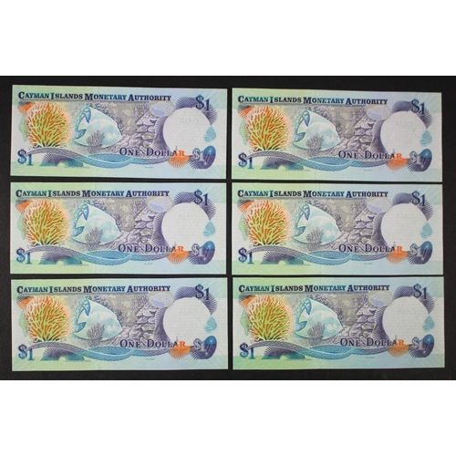 630 - Cayman Islands 1 Dollar REPLACEMENT notes (6) dated 2006, including a consecutively numbered pair, a... 