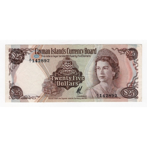 631 - Cayman Islands 25 Dollars dated 1971, portrait Queen Elizabeth II at right, serial A/1 142892 (BNB B... 