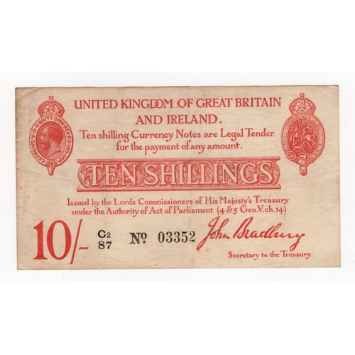 64 - Bradbury 10 Shillings (T12.3) issued 1915, LAST RUN 'C2' prefix, 5 digit serial number C2/87 03352 (... 