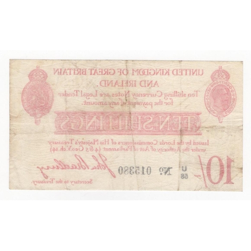 65 - Bradbury 10 Shillings (T13.1) issued 1915, serial U/58 015380 (T13.1, Pick348a) light dirt, original... 