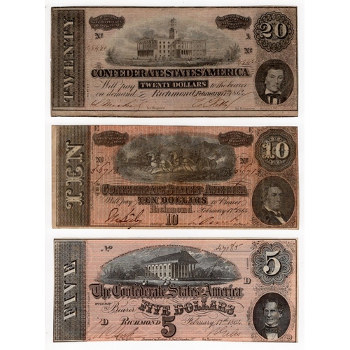 665 - Confederate States of America (3), 20 Dollars dated 17th February 1864, series 1 No. 98486 Plate A (... 