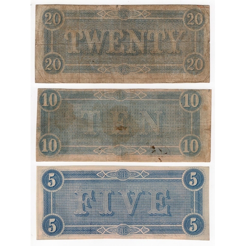 665 - Confederate States of America (3), 20 Dollars dated 17th February 1864, series 1 No. 98486 Plate A (... 