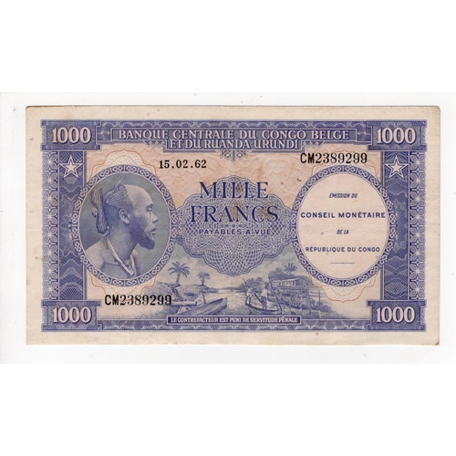 667 - Congo Democratic Republic 1000 Francs dated 15th February 1962, serial CM2389299 (BNB B101a, Pick2a)... 