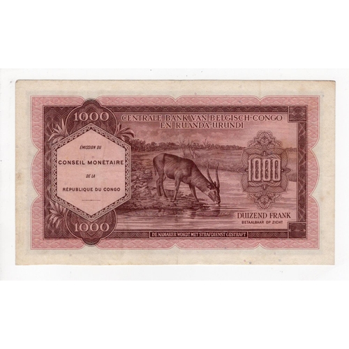 667 - Congo Democratic Republic 1000 Francs dated 15th February 1962, serial CM2389299 (BNB B101a, Pick2a)... 