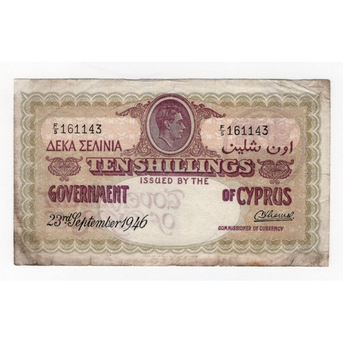 668 - Cyprus 10 Shillings dated 23rd September 1946, portrait King George VI at top centre, serial F/5 161... 