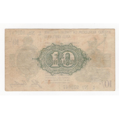 67 - Bradbury 10 Shillings (T17) issued 1918, serial A/18 939647, No. with dot (T17, Pick350a) toned pape... 