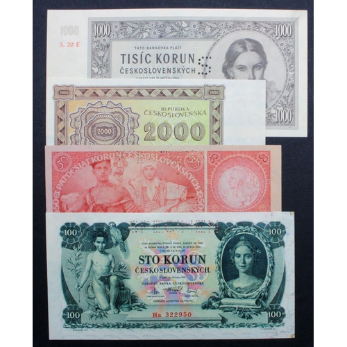 674 - Czechoslovakia (4), a group of specimen notes, 50 Korun dated 1929, perforated SPECIMEN, serial Ib 3... 