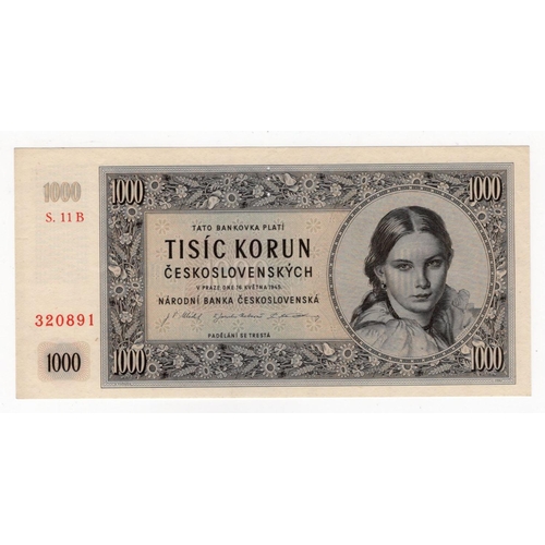 675 - Czechoslovakia 1000 Korun dated 16th May 1945, SPECIMEN 3 dots, serial S. 11B 320891 (BNB B209s, Pic... 