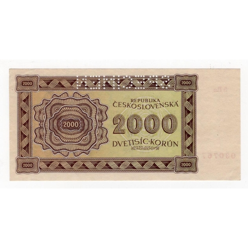 676 - Czechoslovakia 2000 Korun dated 1945, SPECIMEN note serial 5Ra 030767, perforated 'SPECIMEN' (BNB B1... 