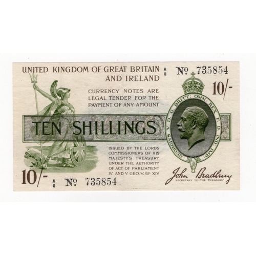 68 - Bradbury 10 Shillings (T17) issued 1918, serial A/6 735854, No. with dot (T17, Pick350a) VF+