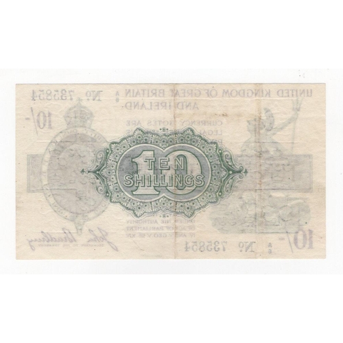 68 - Bradbury 10 Shillings (T17) issued 1918, serial A/6 735854, No. with dot (T17, Pick350a) VF+