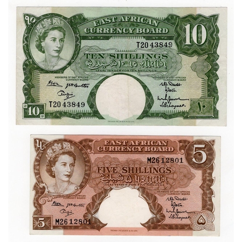 680 - East African Currency Board (2), 10 Shillings issued 1962 - 1963, portrait Queen Elizabeth II top le... 