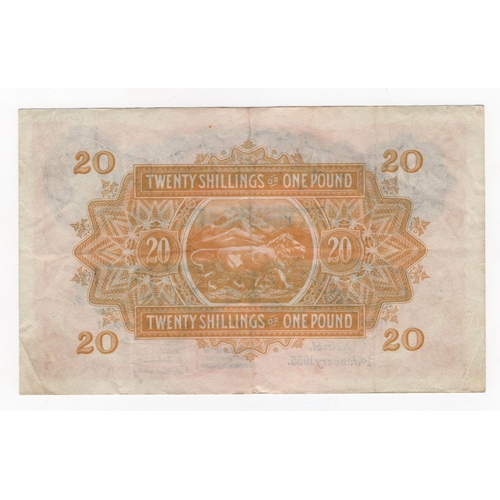 683 - East African Currency Board 20 Shillings or 1 Pound dated 1st January 1955, serial F19 14022, portra... 