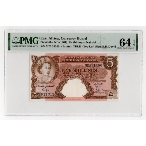 684 - East African Currency Board 5 Shillings issued 1961, Queen Elizabeth II portrait, serial M23 31200 (... 