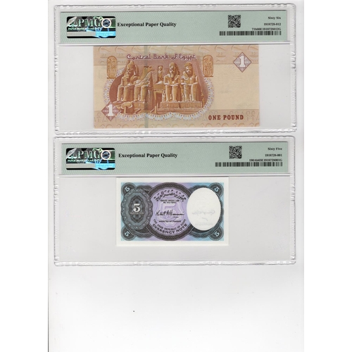 689 - Egypt (2), a pair of SOLID serial numbers, 5 Piastres Law 1940 issued 2002, signed M.A. Hassanein, S... 