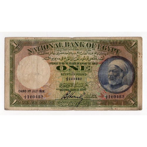 697 - Egypt 1 Pound dated 3rd July 1926, signed Bertram Hornsby, serial J/3 160483 (BNB B119a, Pick20) sma... 