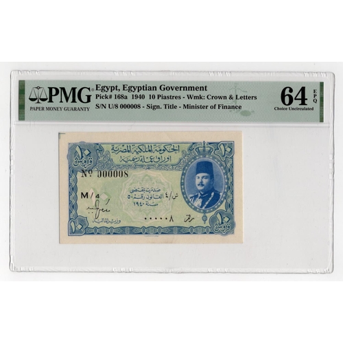 698 - Egypt 10 Piastres dated 1940, signed Mohamed Fouad Serag Eldin, portrait King Farouk I at right, VER... 