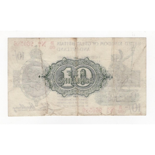 70 - Bradbury 10 Shillings (T20) issued 1918, red serial B/63 960586, No. with dash (T20, Pick350b) some ... 