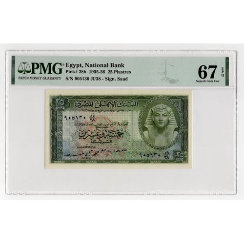 703 - Egypt 25 Piastres dated 1956 signed Ahmed Zaky Saad,  serial 905130 JI/38 (BNB B128b, Pick28b) in PM... 