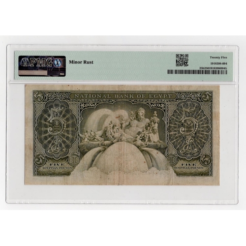 705 - Egypt 5 Pounds dated 1951, signed Ahmed Zaky Saad, serial AB/57 030944 (BNB B124b, Pick25b) minor ru... 